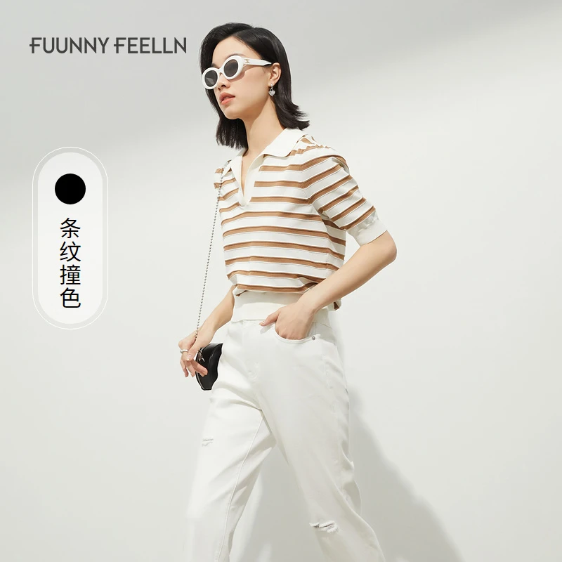 FF||仿佛条纹针织短袖t恤女宽松显瘦休闲百搭时尚夏季FZ00807