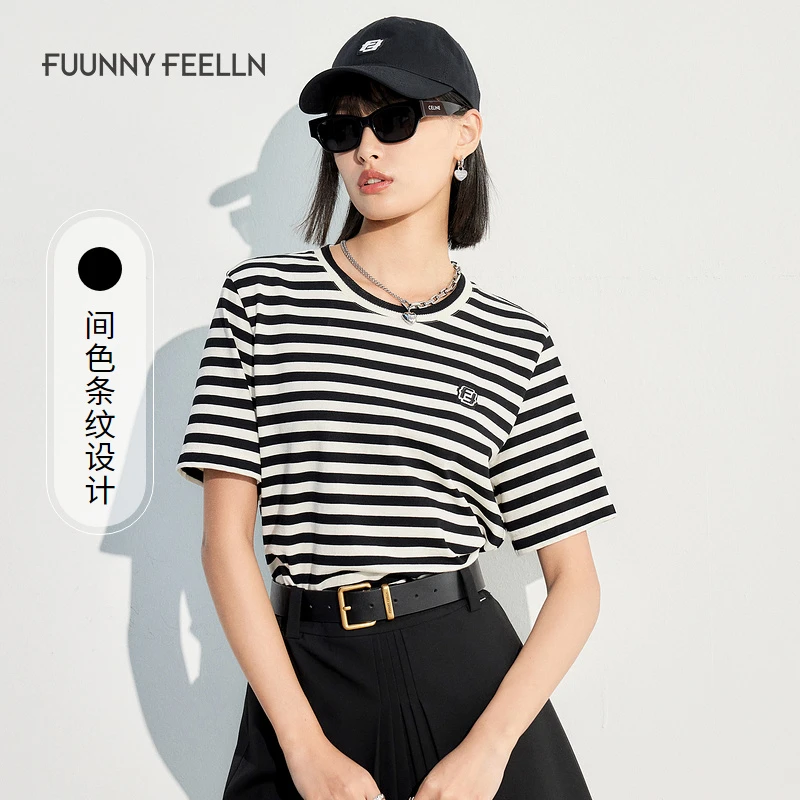 【达人专属】FF||仿佛短袖T恤女条纹正肩针织高级感FM00998