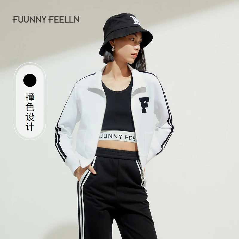 FF仿佛短外套女薄款翻领上衣运动撞色外套FC00501V0