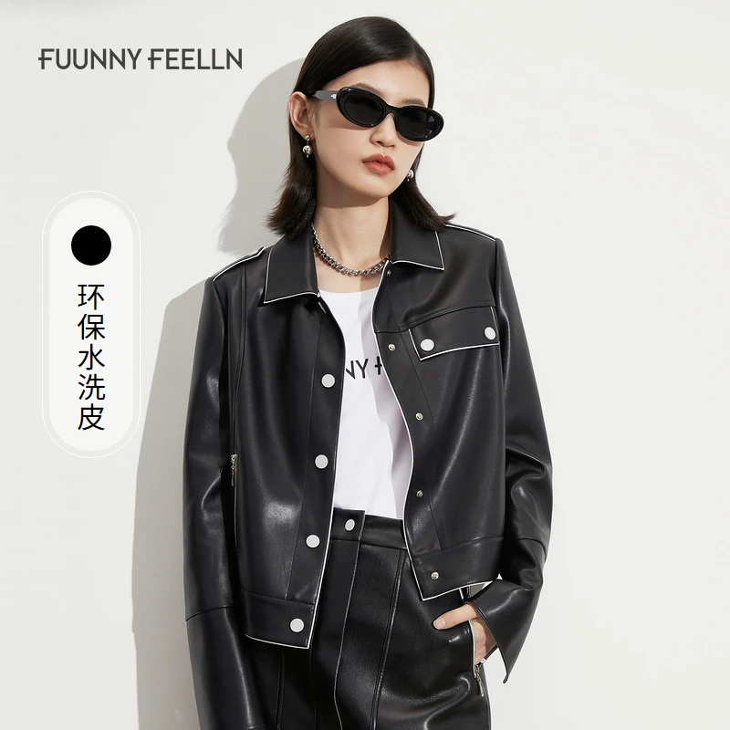 FF仿佛时装通勤拉链百搭上衣连帽短外套女FC00409W0