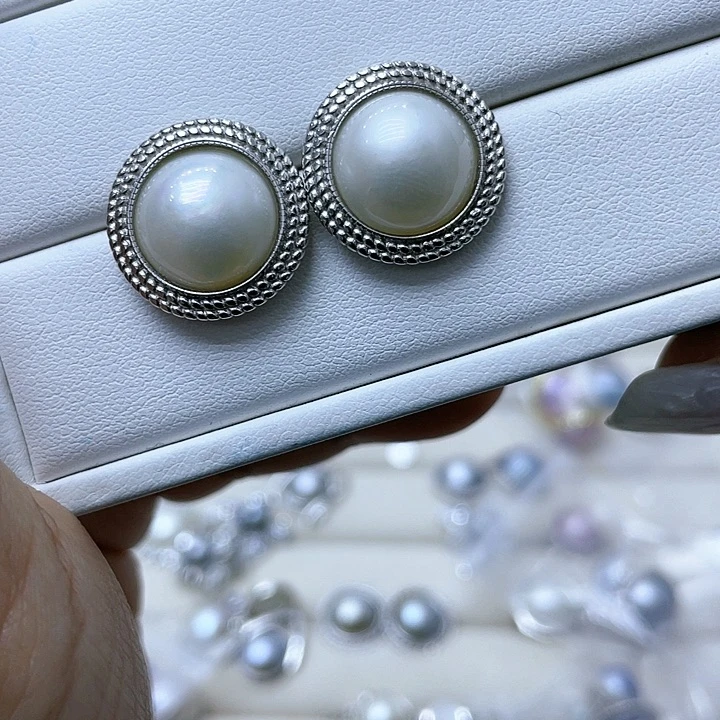 拼合珍珠（马贝珠）耳饰银S925镶嵌