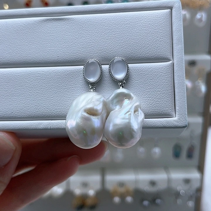 淡水珍珠耳饰银S925镶嵌