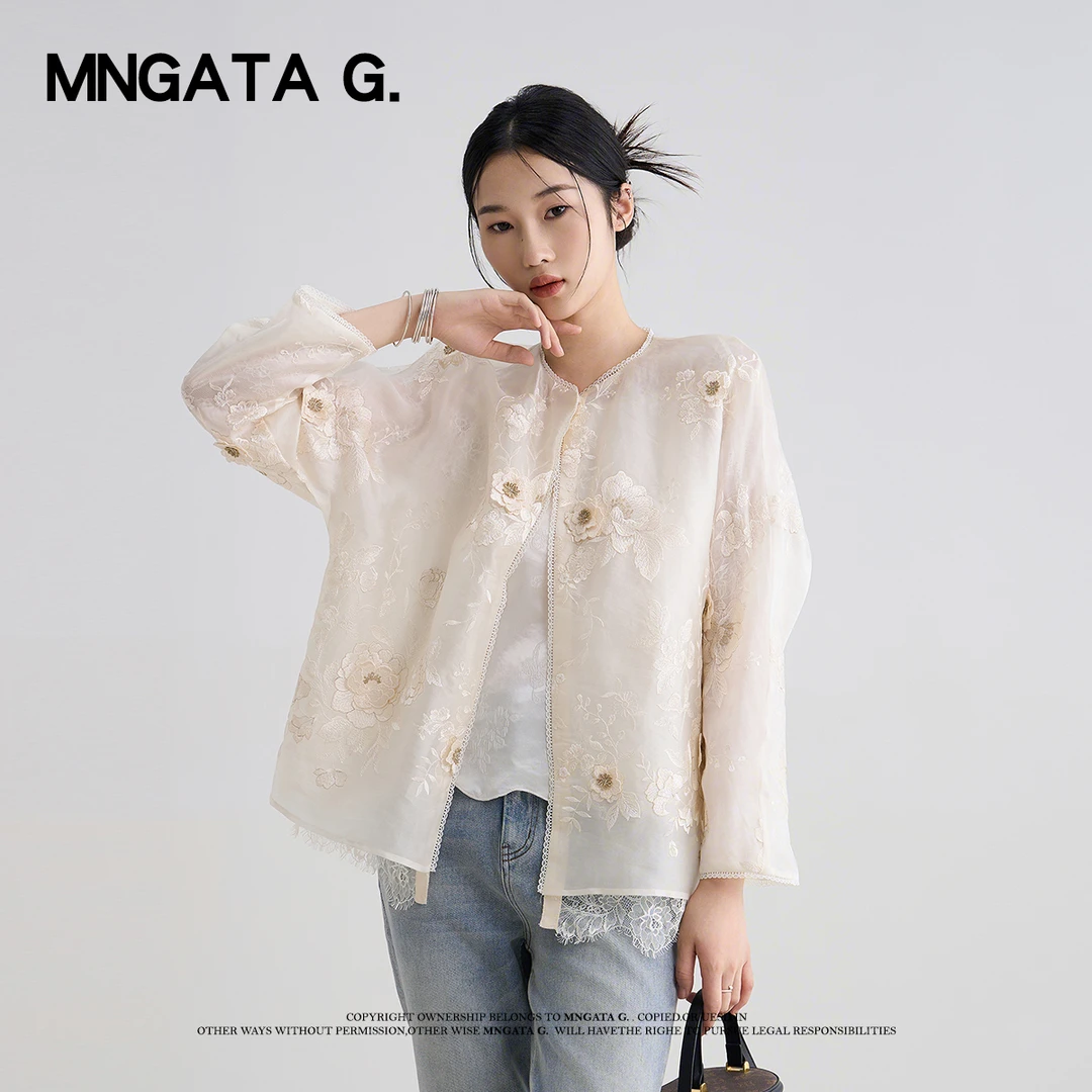 MNGATA G.宫小妍【花禅】夏日新中式中国风百搭真丝短外套24011712