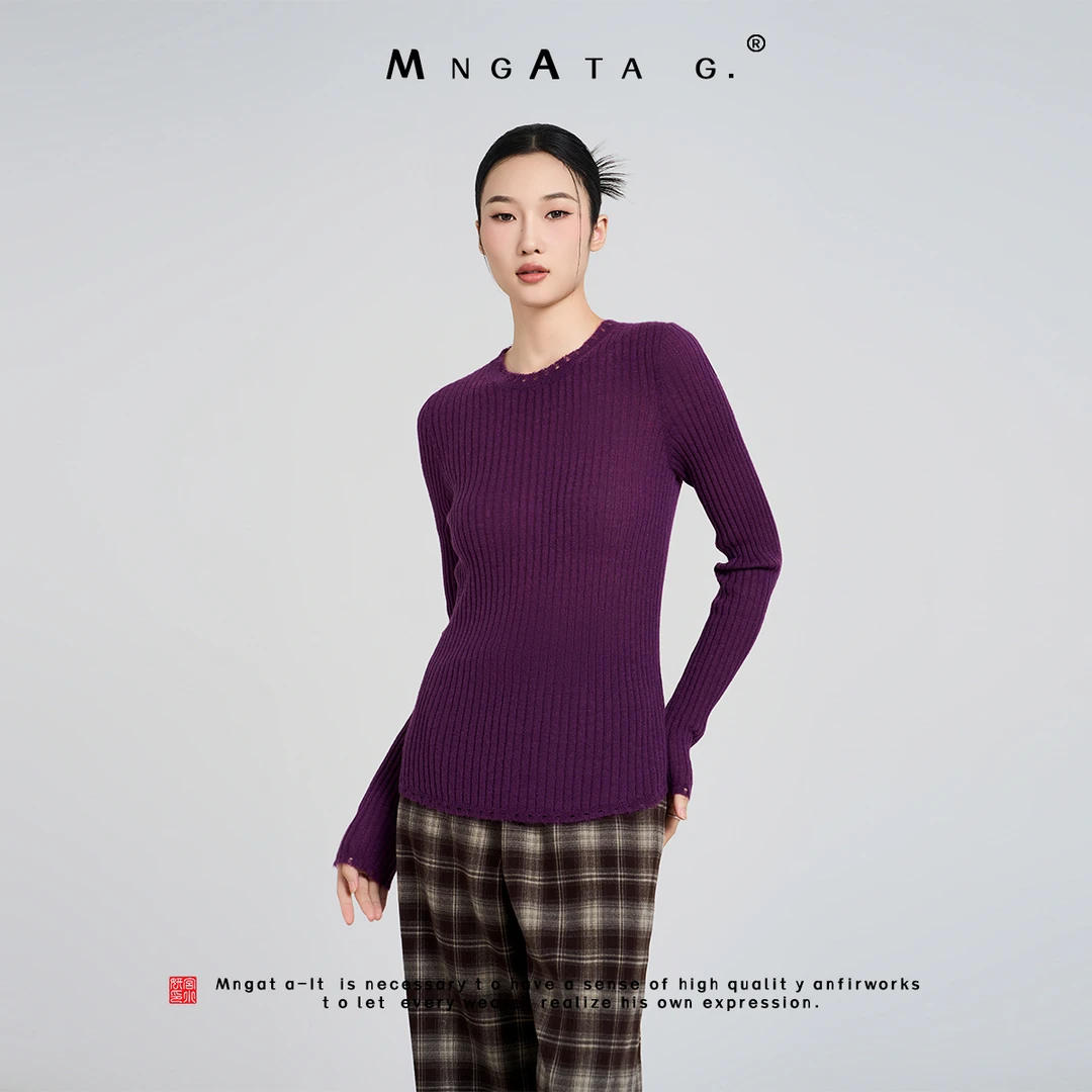 MNGATA G.宫小妍【紫韵】绵羊毛中国风百搭日常弹力上衣秋冬X280494