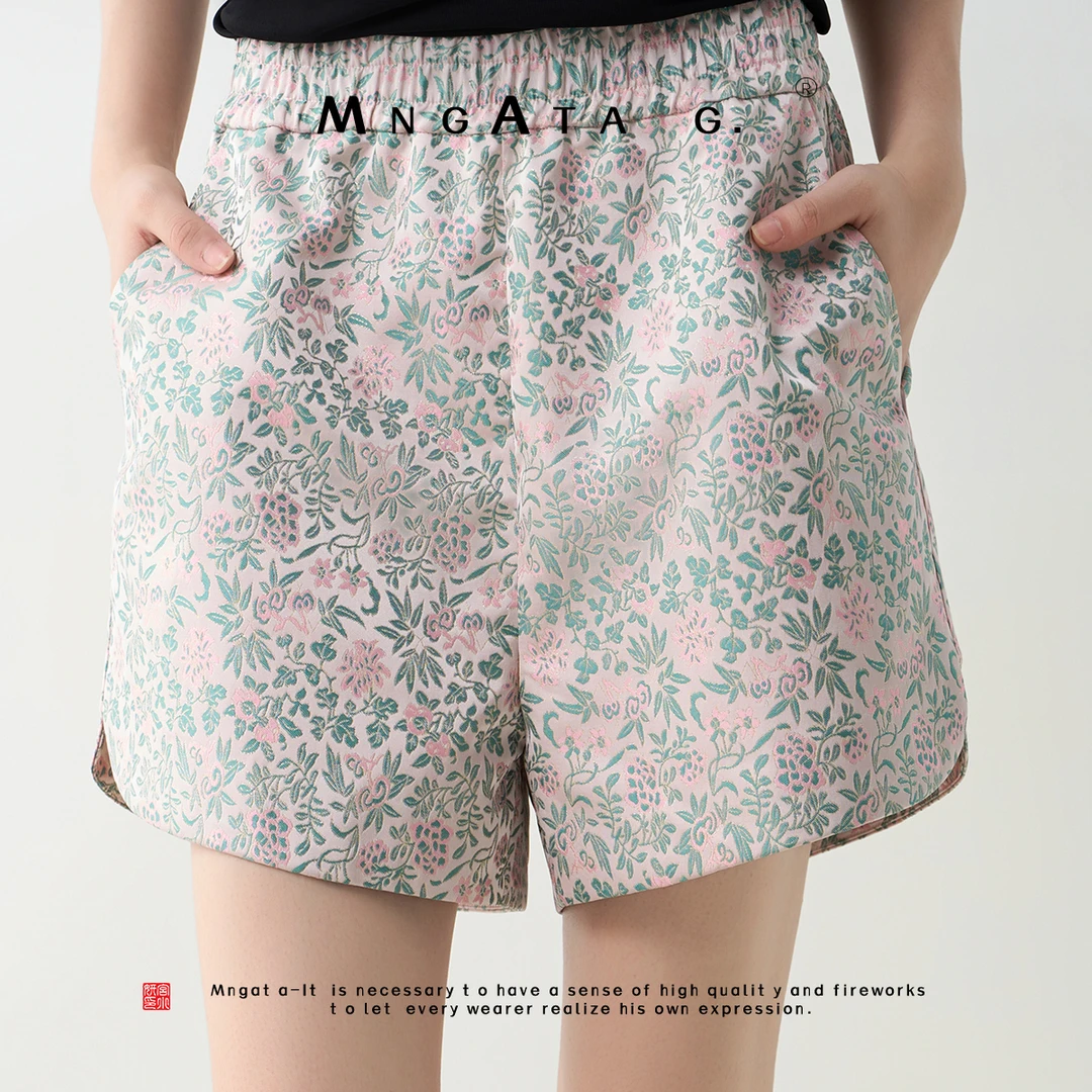 MNGATA G.宫小妍 【胭脂宝相花】夏日新中式中国风提花短裤4X032797