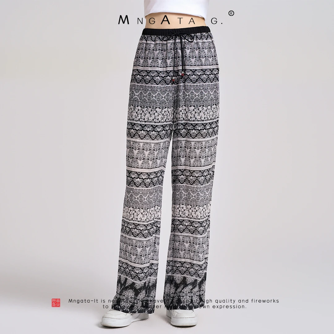 MNGATA G.宫小妍【莲花纹苎麻裤】夏日新中式国风穿搭长裤4X280111