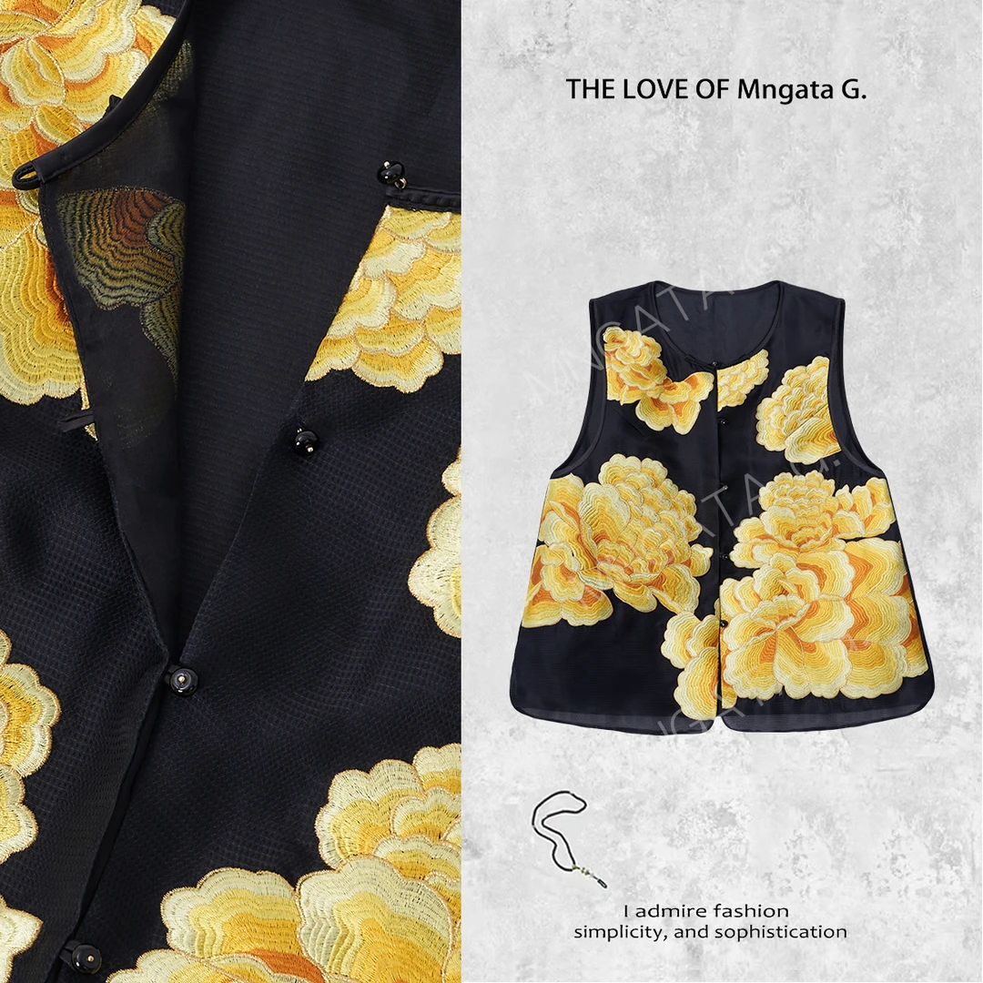 MNGATA G.宫小妍【金盏花】真丝新中式穿搭中国风百搭马甲40301656