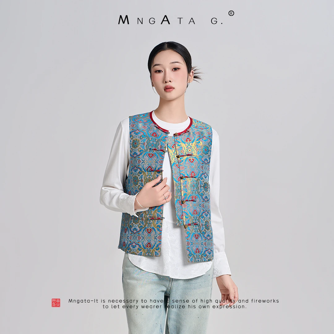 MNGATA G.宫小妍【钱小萍·幻彩宝相花】早秋新中式蚕丝马甲4071818