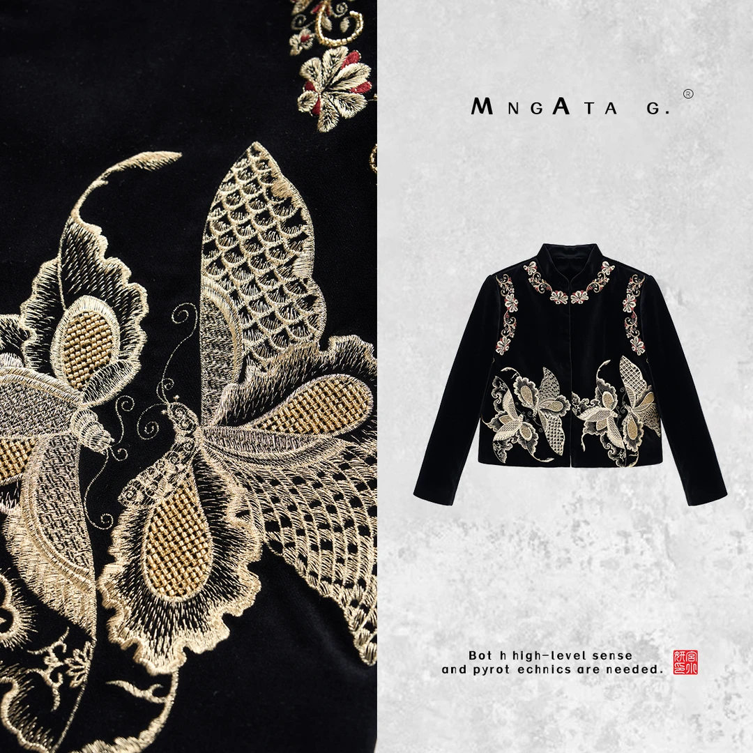 MNGATA G.宫小妍【曼奢・风华】纯棉刺绣新中式短外套秋冬X280491