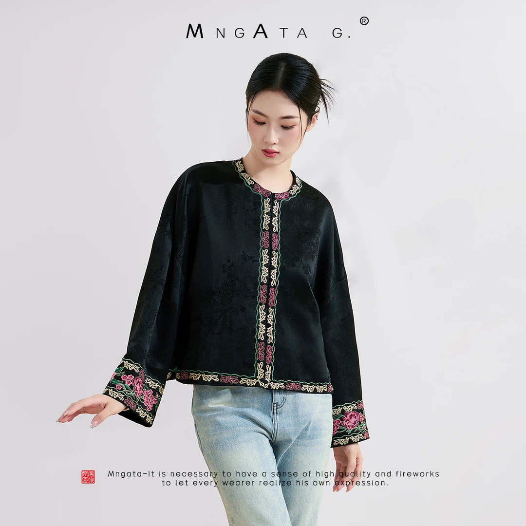 MNGATA G.宫小妍【老钱刺绣】秋季新中式国风穿搭醋酸外套X280155