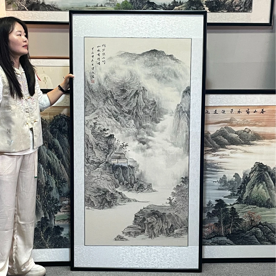 纯手绘-玄关 何必丝与竹【168*86】国画山水画客厅办公室字画直播间