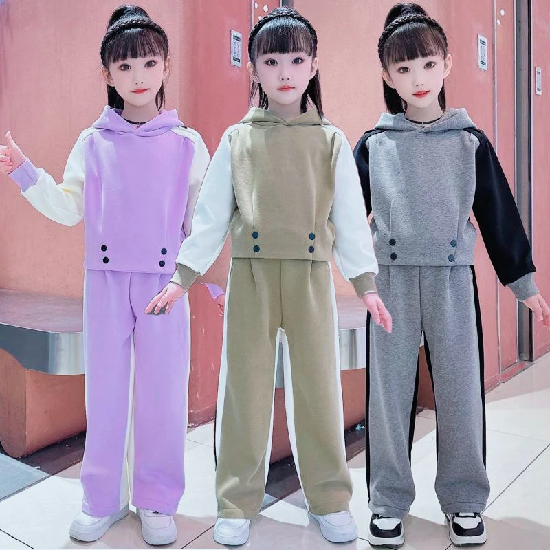 女童秋季新款时尚休闲连帽两件套中大童儿童装套装