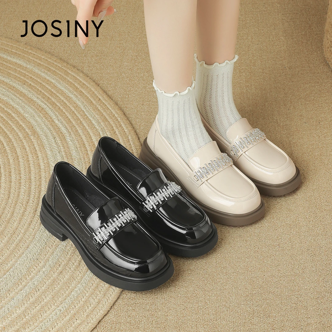 卓诗尼女式时尚粗跟复古英伦风百搭法式日系圆头平底小众乐福鞋