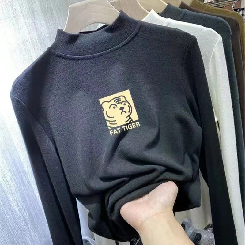 女童秋冬新款加绒百搭半高领双面德绒保暖内搭上衣女孩冬季打底衫