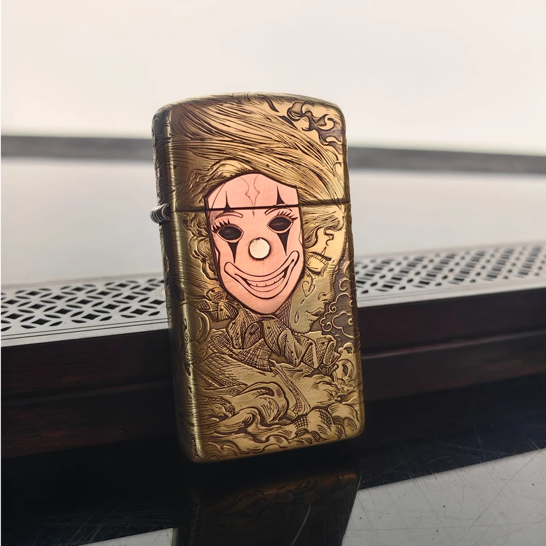 zippo打火机 DB 窄盔紫铜贴章面具人生 DY9920TZ316dabai