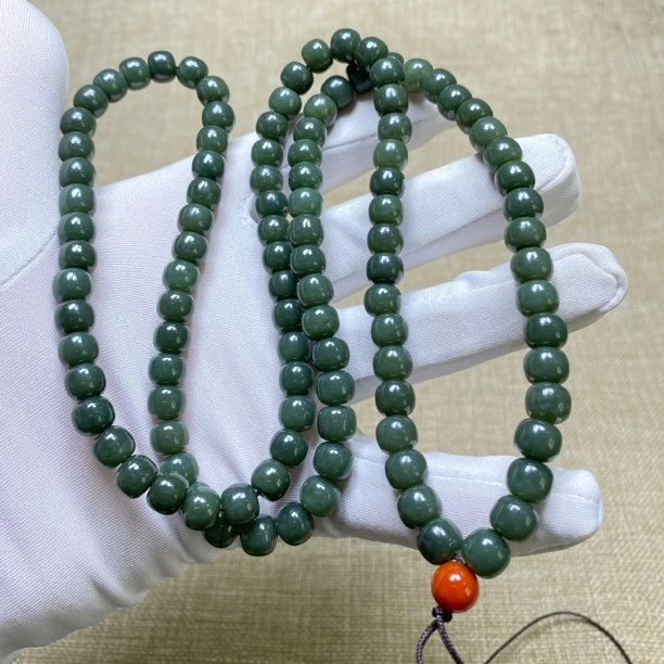 和田青玉塔青卡8老型108珠链吊坠项链挂件链子文玩珠链多样性发货