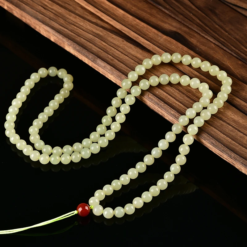 和田玉黄口料卡8珠链百搭文玩珠链吊坠项链多圈佛珠 多样性发货