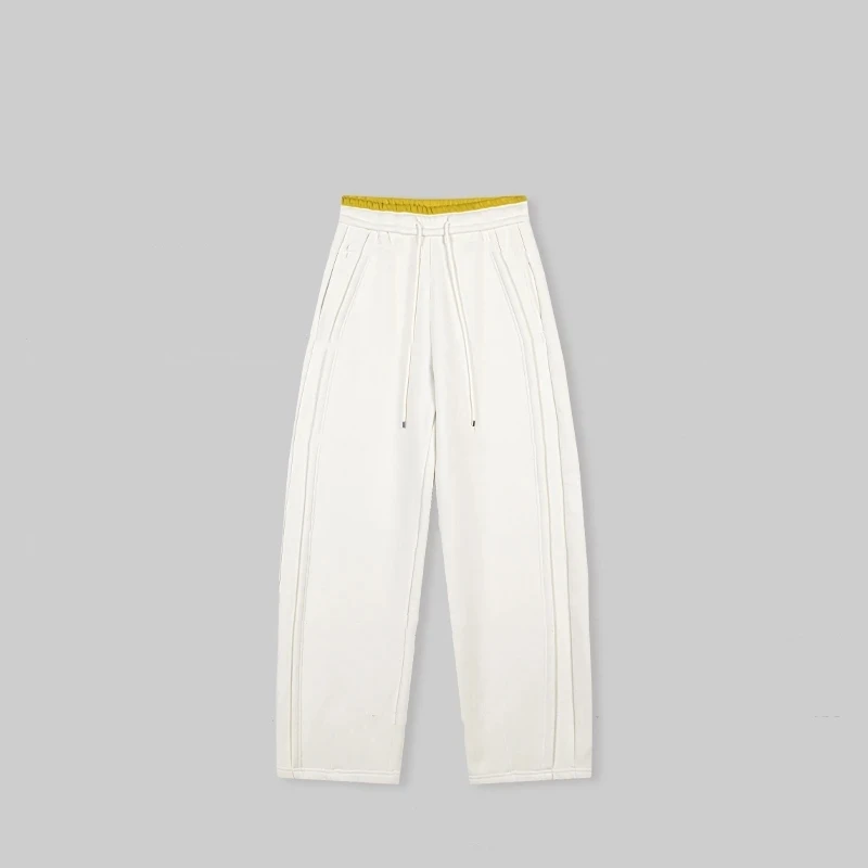 2025秋冬款休闲拼色腰头抽绳百搭弯刀裤潮流宽松时尚直筒