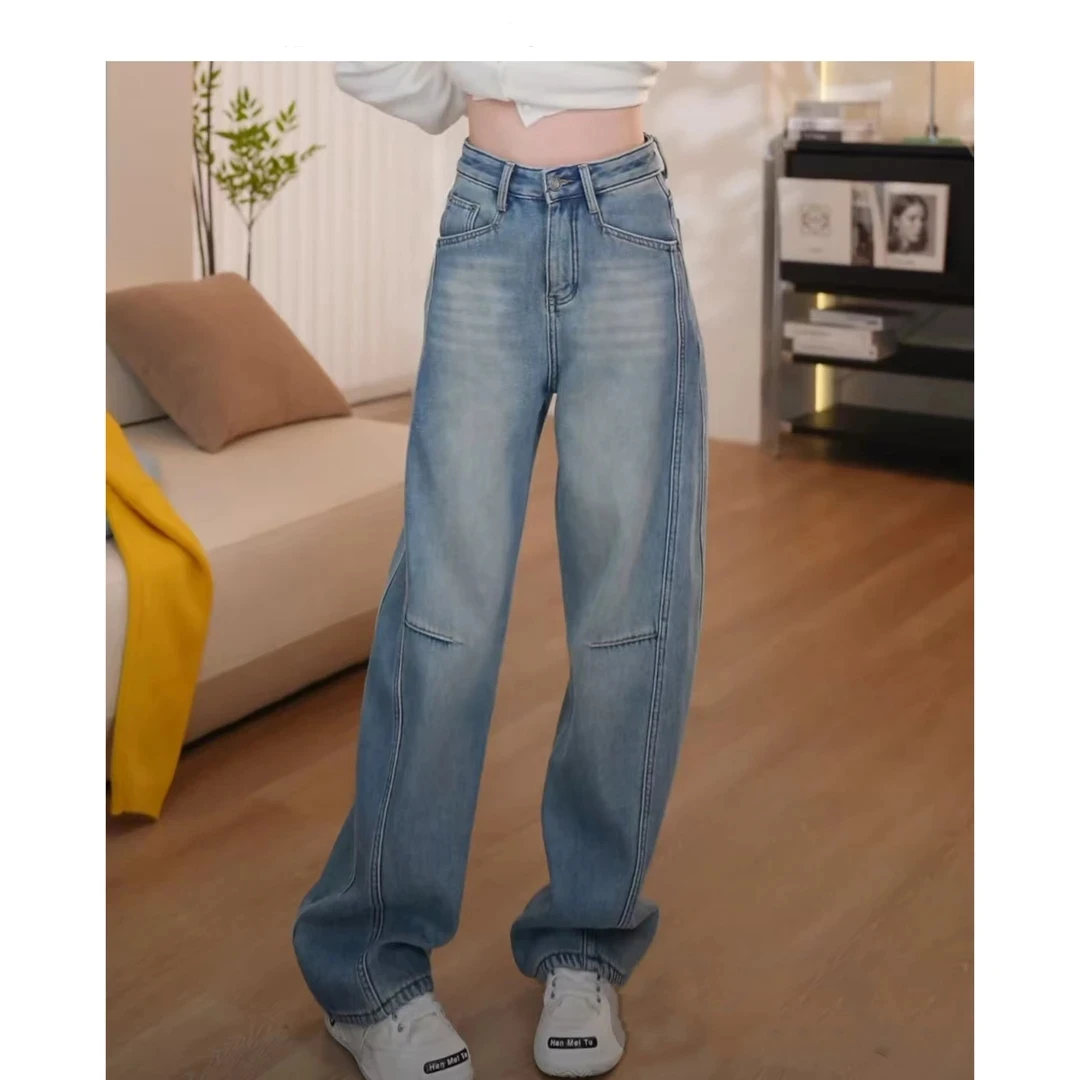 『美人鱼』2024秋冬加绒百搭弯刀高腰牛仔裤