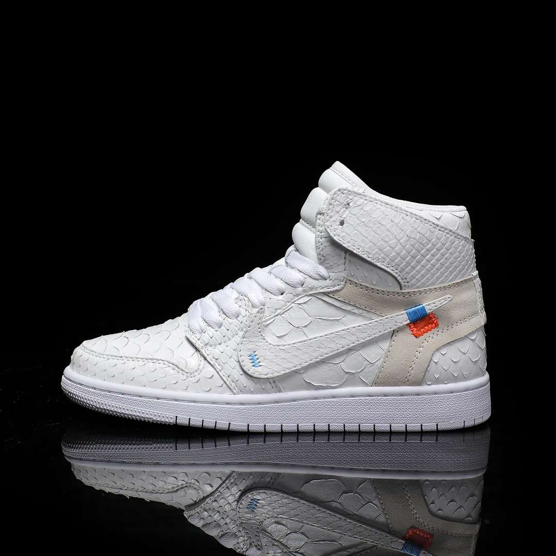 NIKE/耐克Air Jordan 1纯白OW蟒蛇皮高帮男女时尚潮流【球鞋定制】