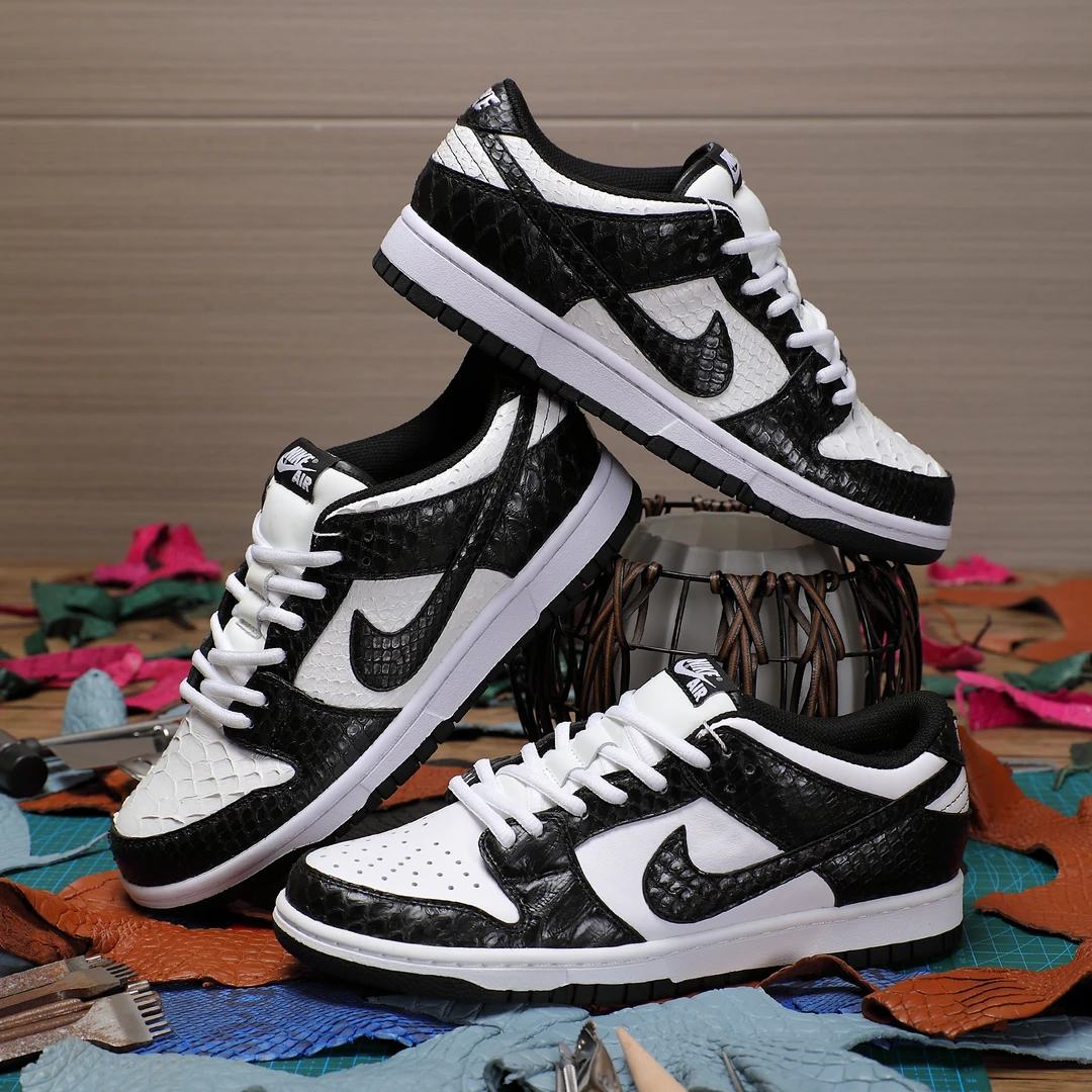 NIKE/耐克DUNK蟒蛇皮真皮 黑白熊猫低帮板鞋百搭潮流【定制球鞋】