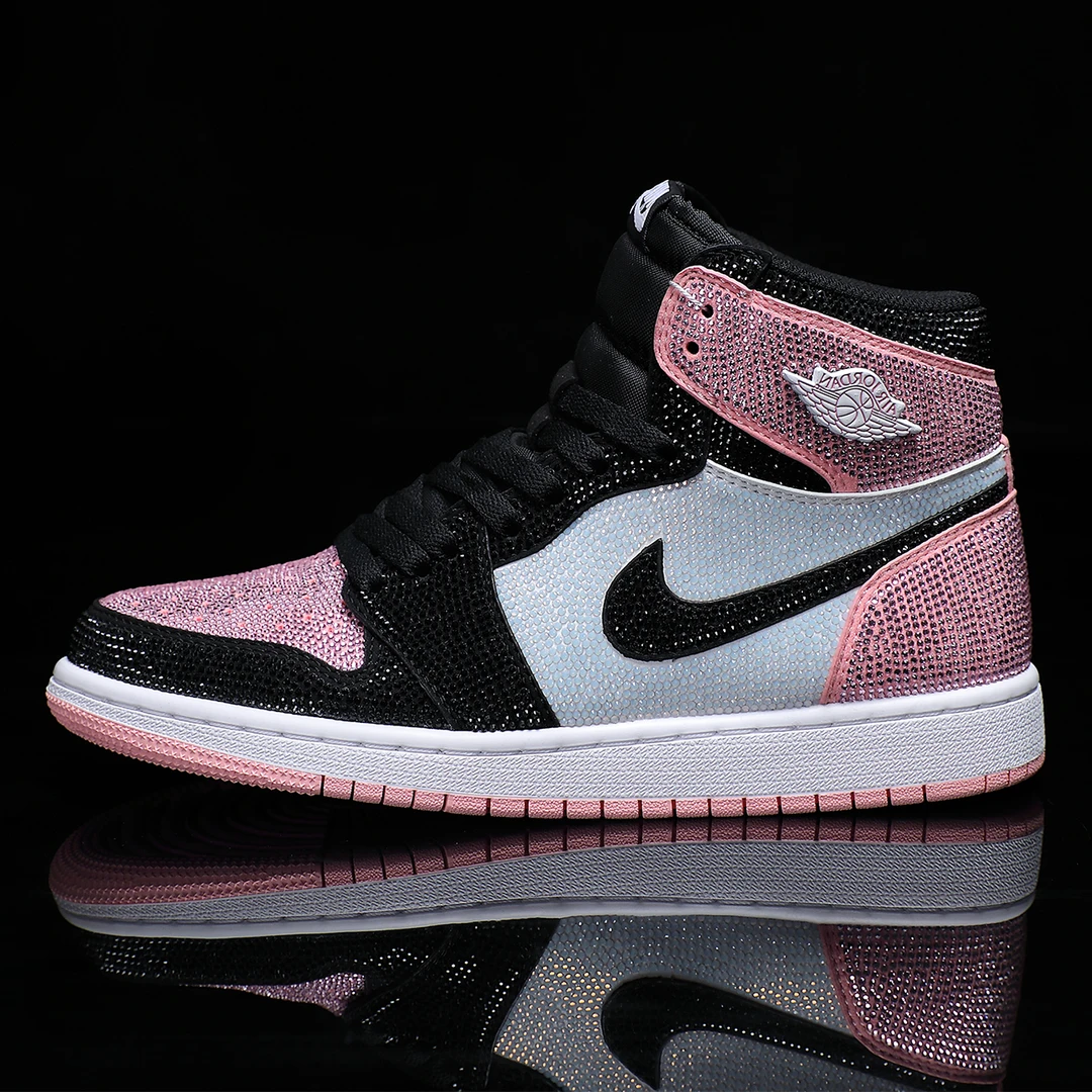 NIKE/耐克Air Jordan 1 高帮黑粉脚趾满钻情侣时尚潮鞋【定制球鞋】