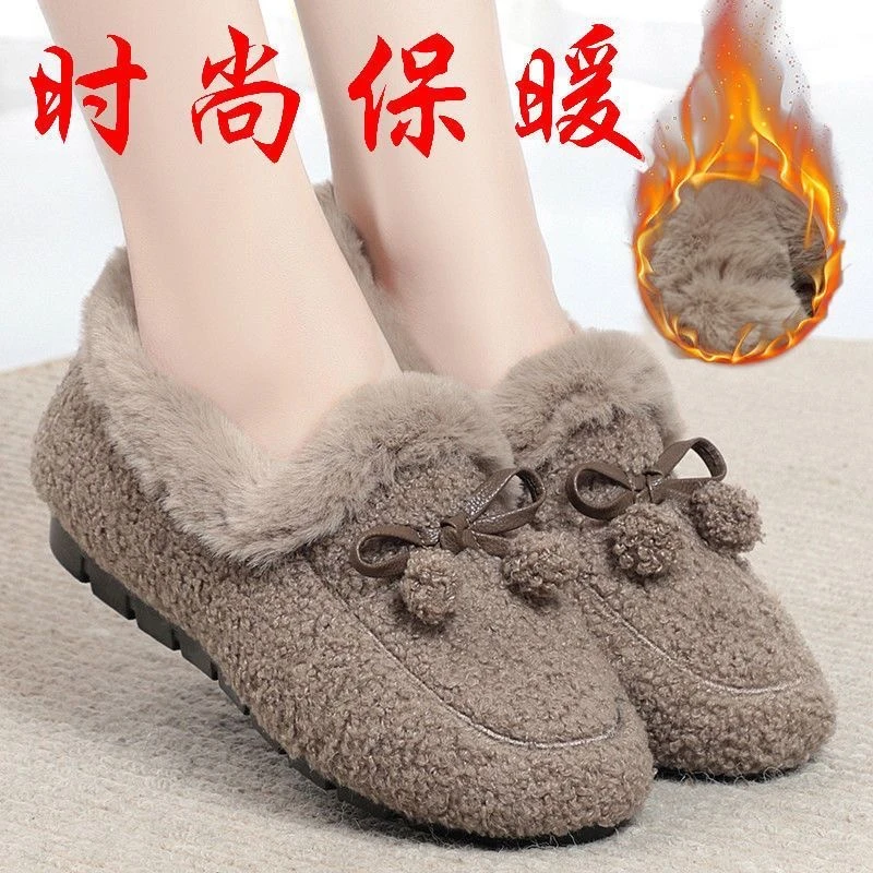 【店铺福利包邮】毛毛鞋冬季加绒女鞋韩版平底保暖棉鞋防滑时尚软底