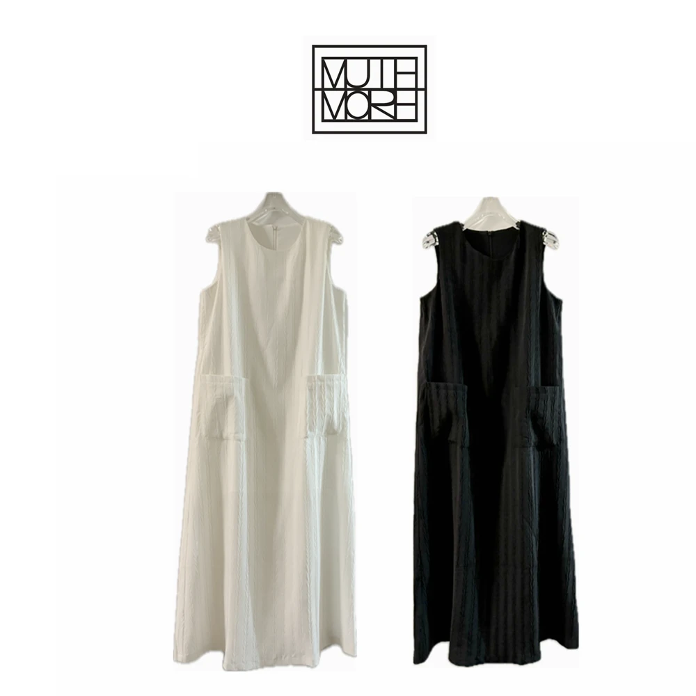 【麦穗花】麦穗压褶两个口袋无袖连衣裙长款显瘦休闲百搭夏季中长款