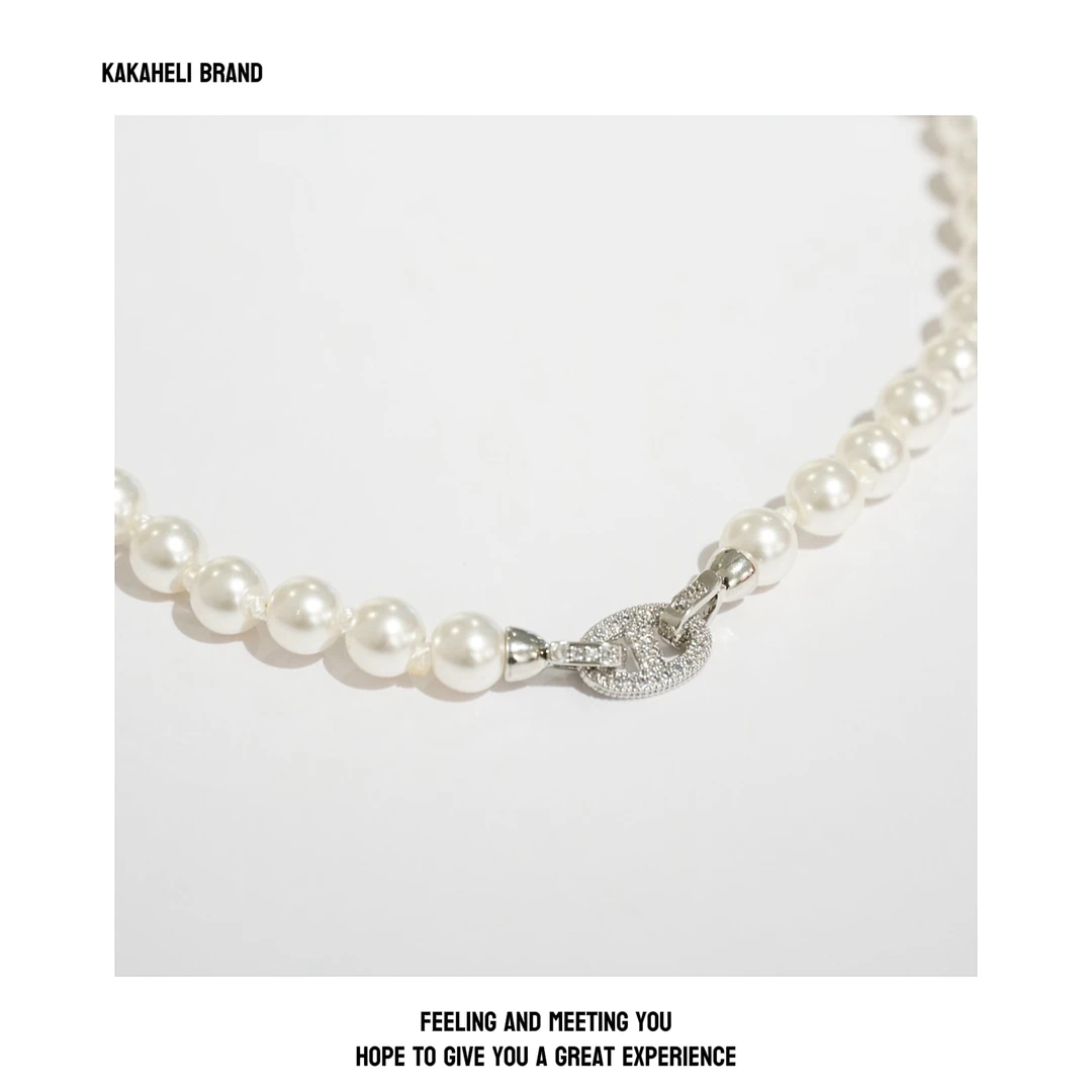 钛钢仿珍珠项链 妈妈气质轻奢时尚百搭法式小众D字珠珠项链KK1195