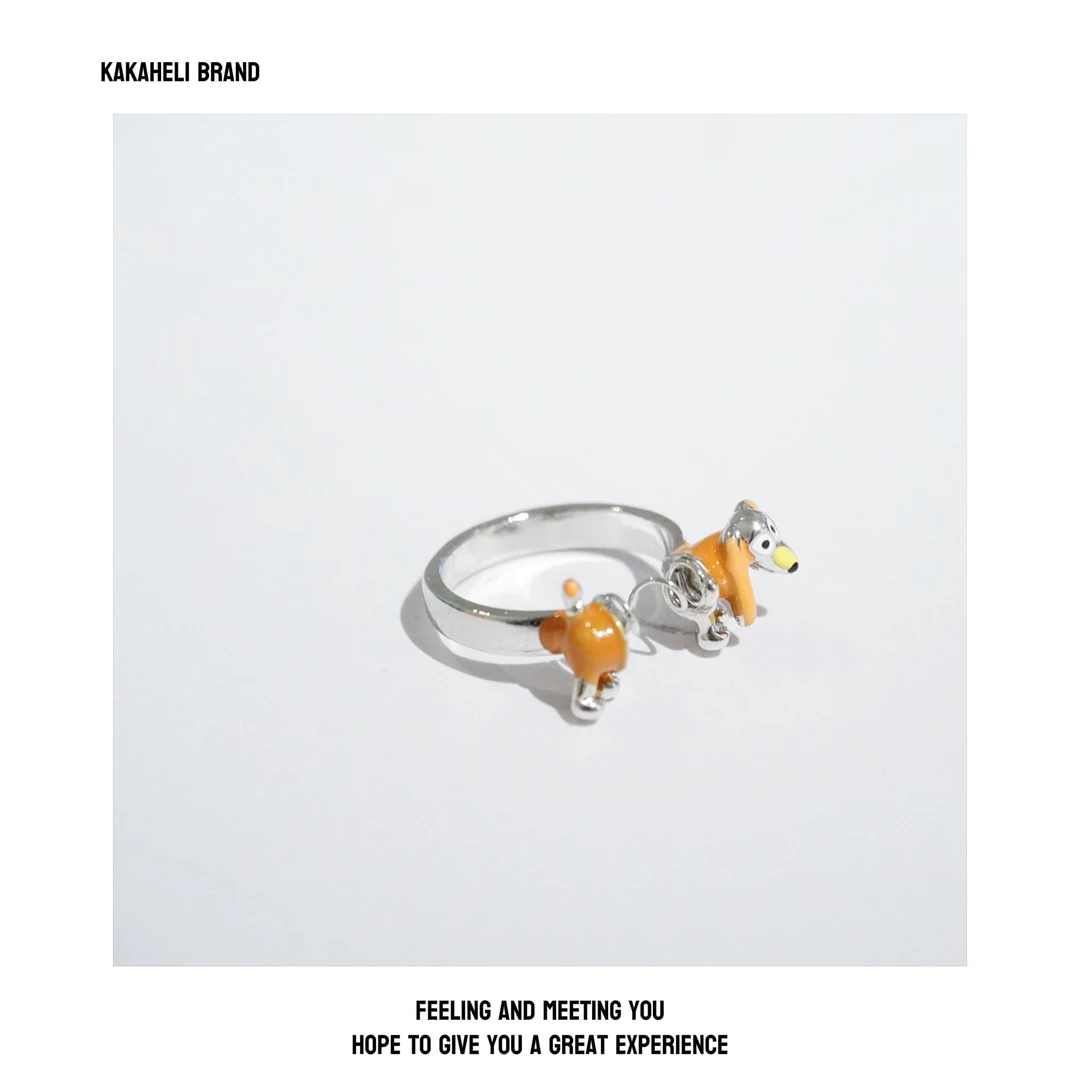 铜合金合成锆石戒指 可爱小狗动物造型戒指时尚个性高级感KK1673