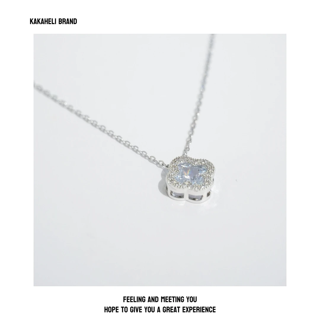 钛钢合成锆石项链 气质轻奢时尚百搭小众简约精致四叶项链KK988