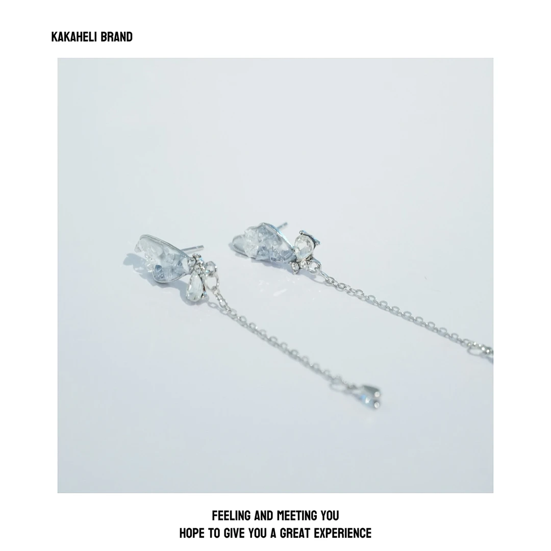 铜合金合成锆石耳饰 气质时尚百搭蓝色碎石蝴蝶耳环KK819