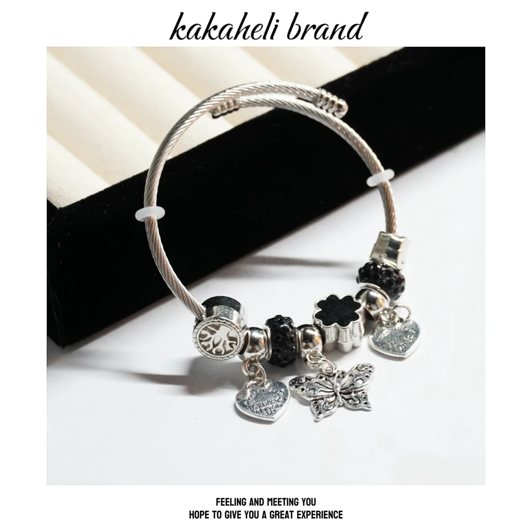 铜合金手链 气质轻奢时尚百搭小众简约蝴蝶爱心手链KK2023