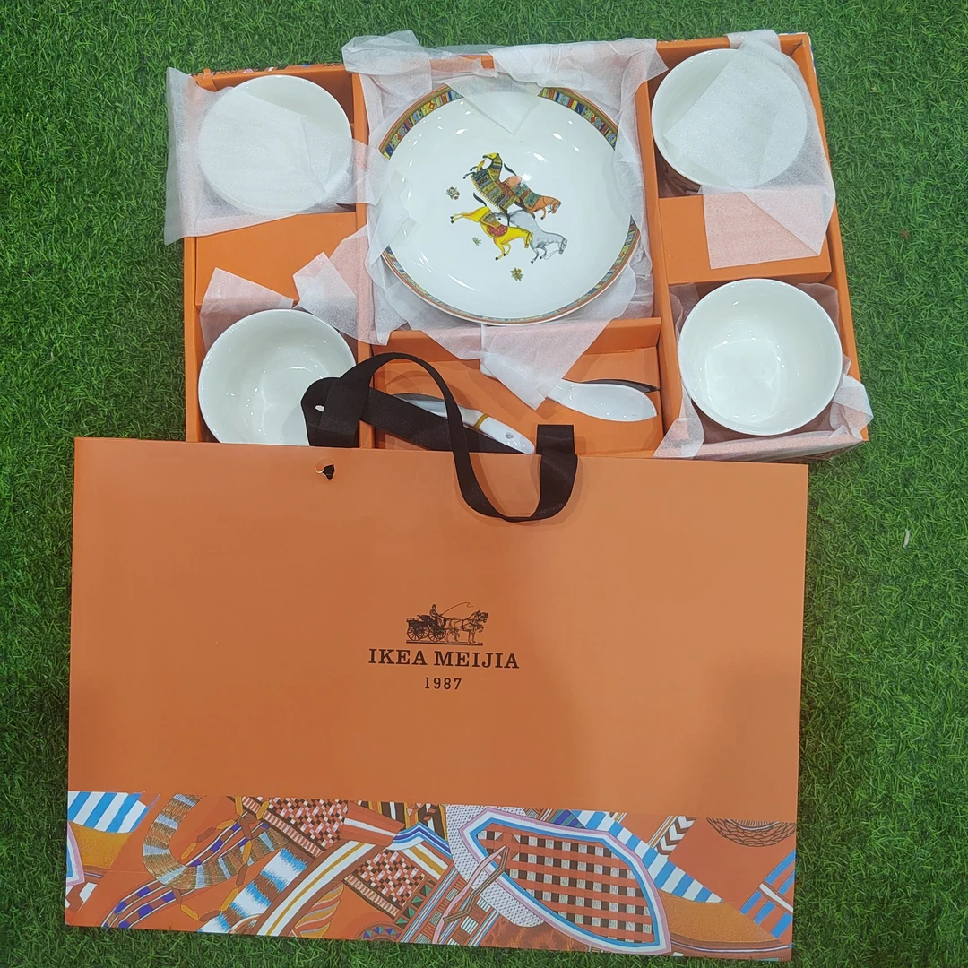 【升级款】餐具陶瓷碗盘十件礼盒装爱马橙家用乔迁喜礼暖房G