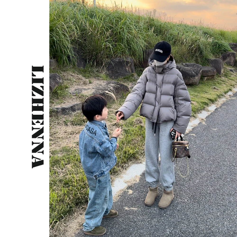 LIZHENNA【龟背羽绒服】2024冬季连帽加厚时尚90白鸭绒面包服短款