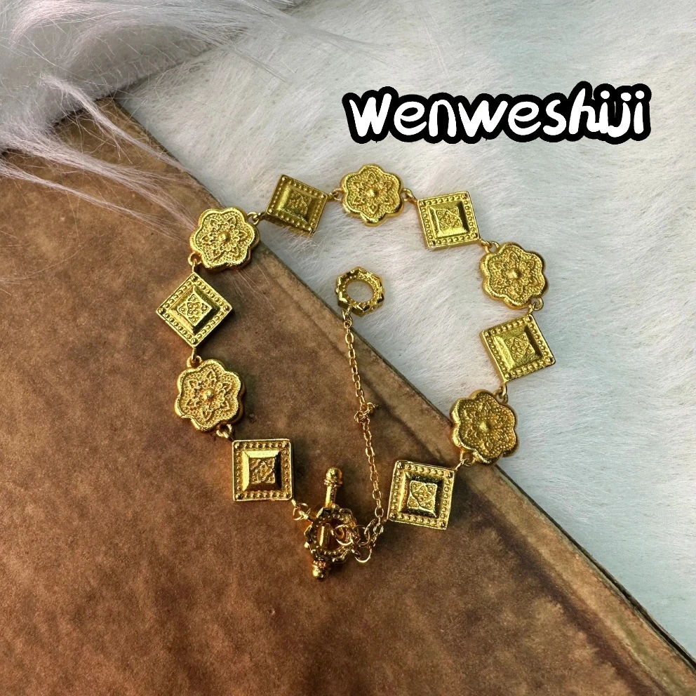 铜合金手链 【Wenwe】新中式经典盛世华彩团花纹手链复古时尚气质