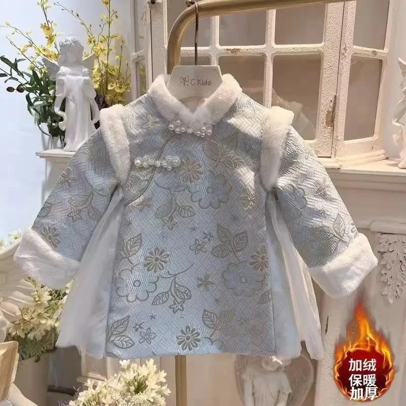 女童旗袍连衣裙周岁唐装中国秋冬季宝宝加绒加厚汉服儿童拜年公主
