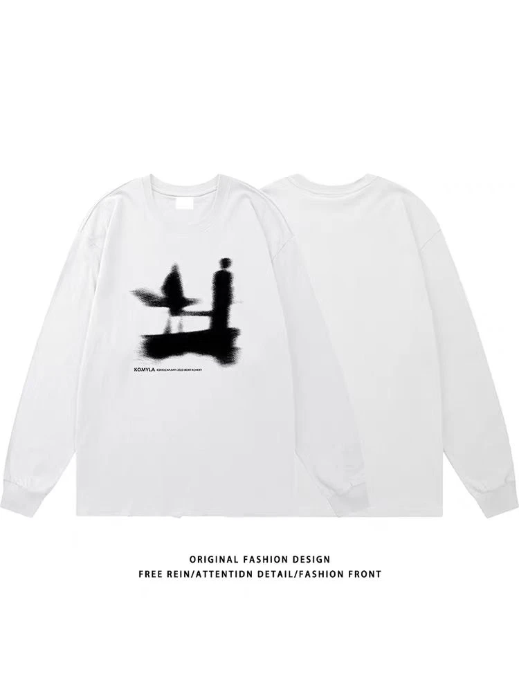 春秋季纯棉长袖t恤男士休闲宽松内搭衣服vintage短袖长袖打底衫男