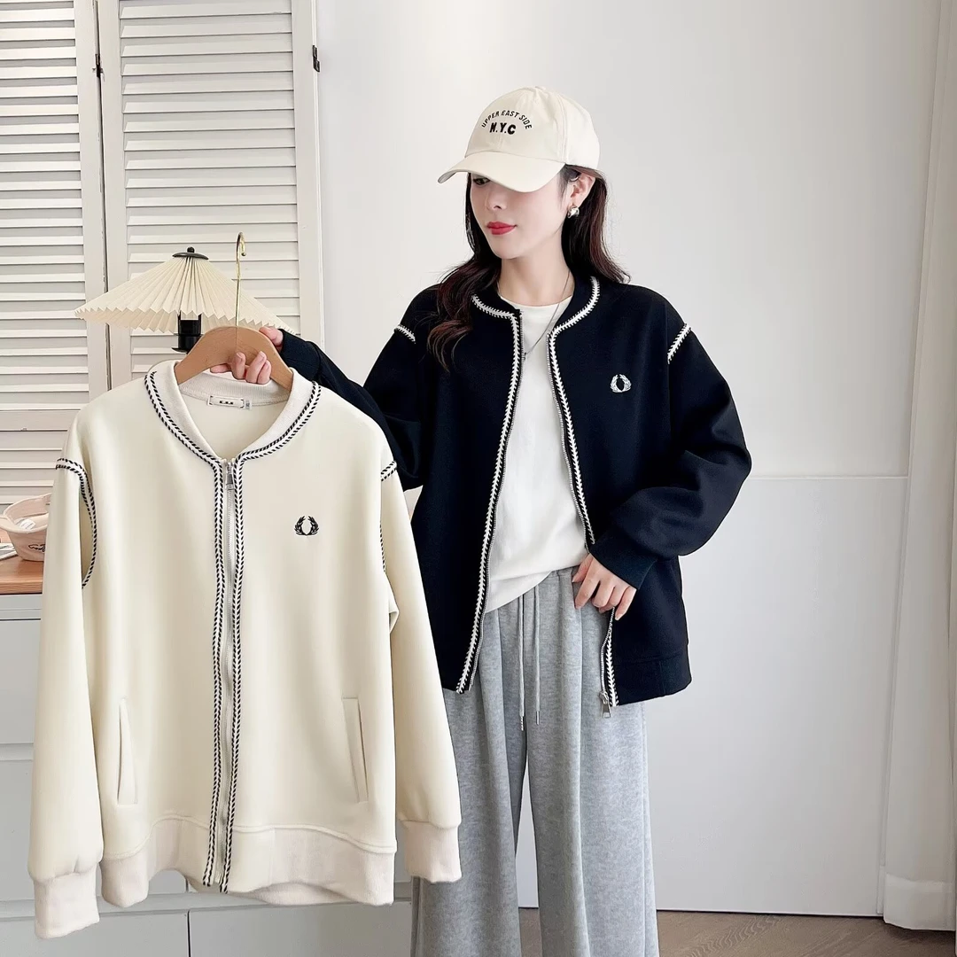 2024秋季复古黑色棒球服外套女宽松小香风小众设计感夹克上衣200