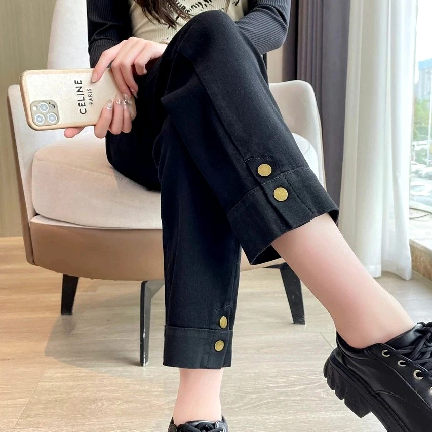 大码女装2024春款显瘦休闲高弹力烟管裤直筒裤110-200斤【现货】