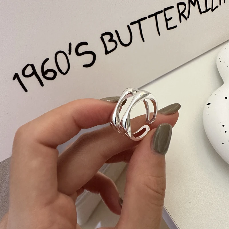 925银戒指 韩版几何双层戒指ins冷淡风简约时尚个性百搭多层指环