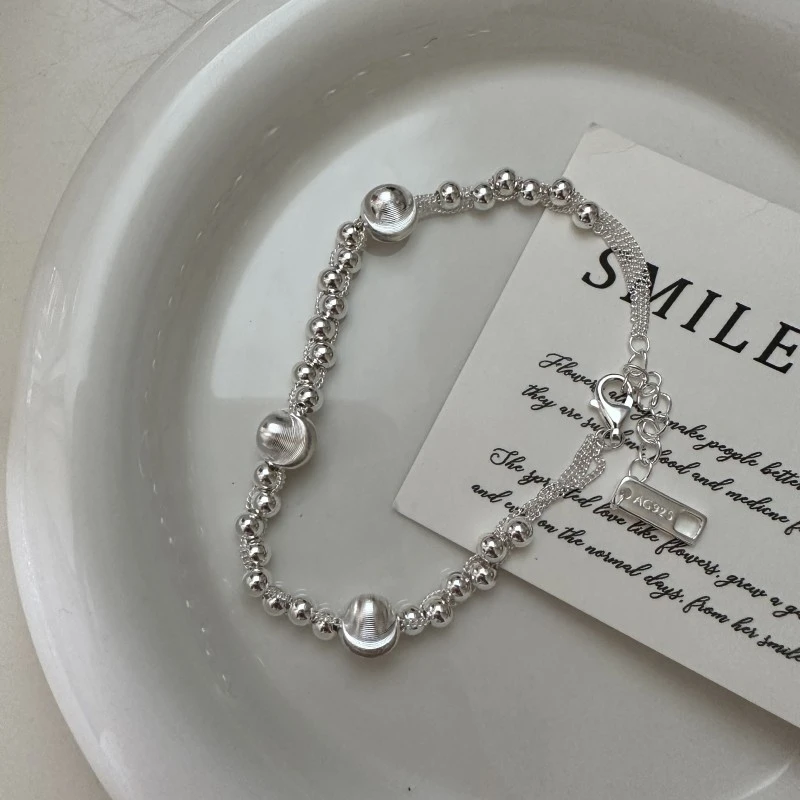 925银手链 韩版时尚猫眼珠手工串珠手链INS风简轻奢链条珠珠手链