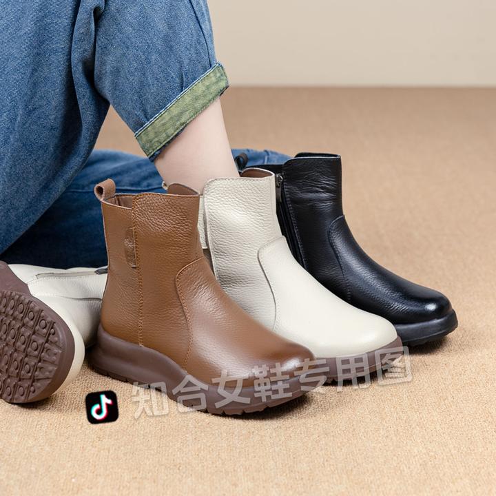 2024新款时尚百搭真皮切尔西靴秋冬英伦风舒适保暖羊毛靴 8766
