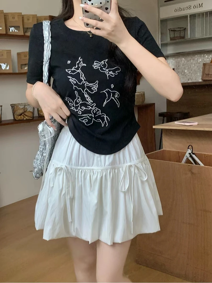 【菲菲大码】新款女装韩版修身显瘦打底t恤半身裙两件套装简约休闲#