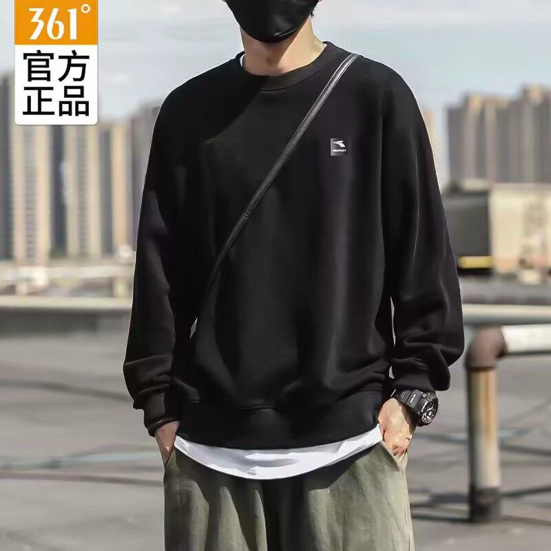 361度运动卫衣男款2025夏季款休闲套头保暖圆领长袖宽松款套头衫