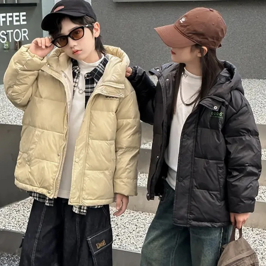 儿童加厚宽松保暖韩版时尚面包服羽绒服连帽女童童装冬季