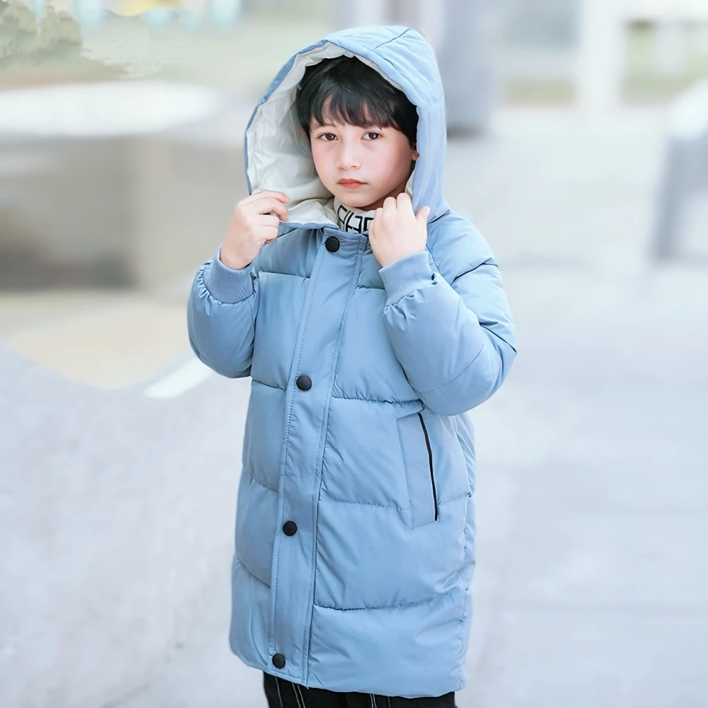 儿童中长款加厚保暖女童男童连帽冬季韩版棉服
