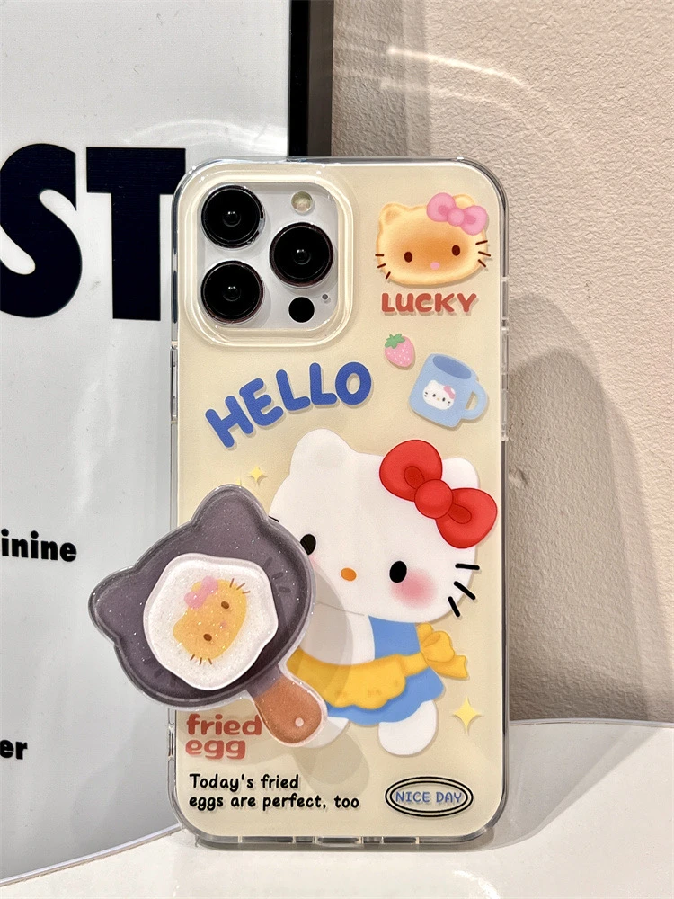 hellokitty煎蛋KT猫手机壳可爱透明全包小众创意防摔立体卡通趣味
