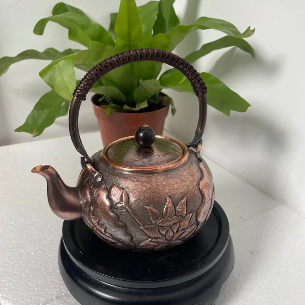 【新茂铜艺】紫铜手工雕刻荷叶壶  500毫升容量