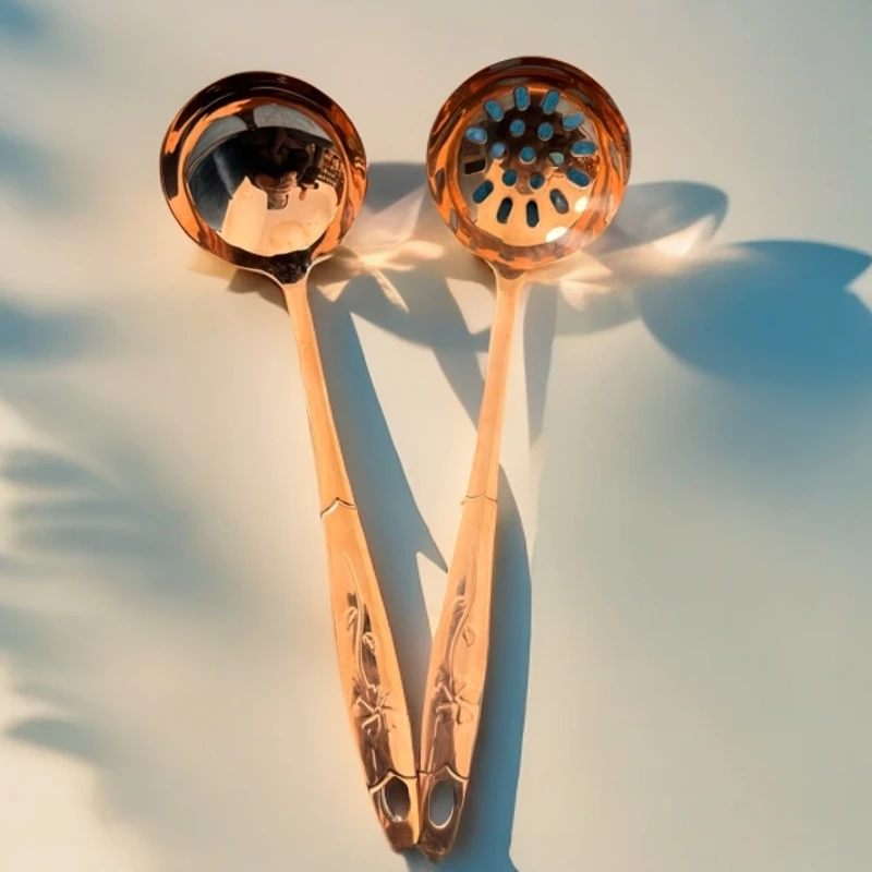 【新茂铜艺】紫铜汤勺雕花设计家用火锅勺加厚漏勺